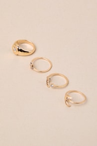 Starry Sweetheart Gold Moon and Stars 4-Piece Ring Set