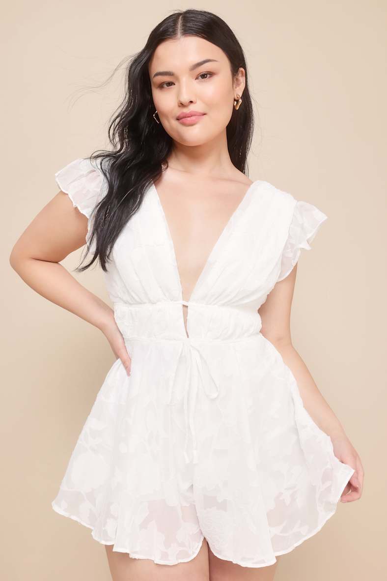 All About The Flowers White Burnout Floral Ruffled Romper