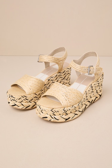 Tiago Natural Braided Platform Ankle Strap Wedges