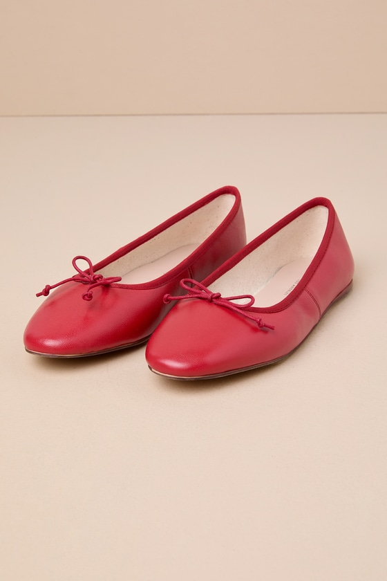 Audrey Red Leather Bow Ballet Flats 1