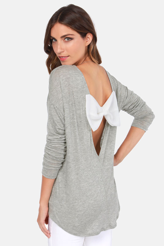Cute Grey Top - Long Sleeve Top - Bow Top - $34.00 - Lulus