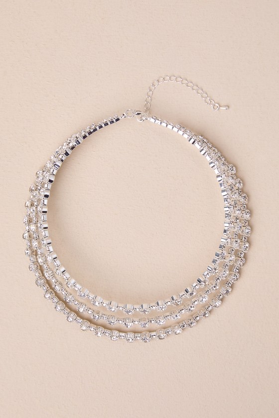 Shop Lulus Sparkling Event Silver Rhinestone Layered Choker Necklace