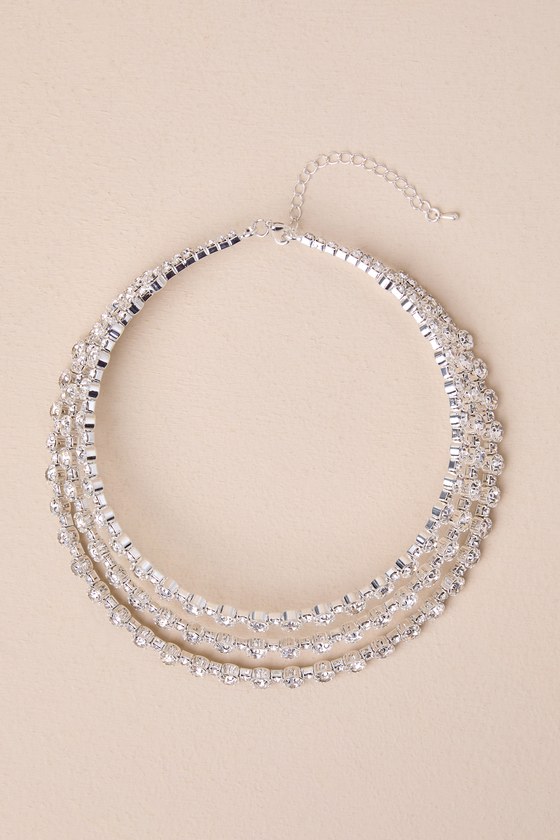 Sparkling Event Silver Rhinestone Layered Choker Necklace 1