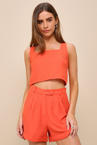Set for Compliments Red Orange Tailored High-Waisted Shorts
