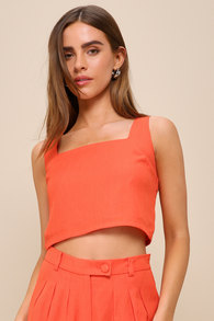 Set for Compliments Red Orange Square Neck Cropped Tank Top