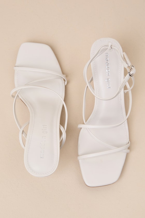 Shop Madden Girl Chique Bone Paris Strappy Square-toe High Heel Sandals In White