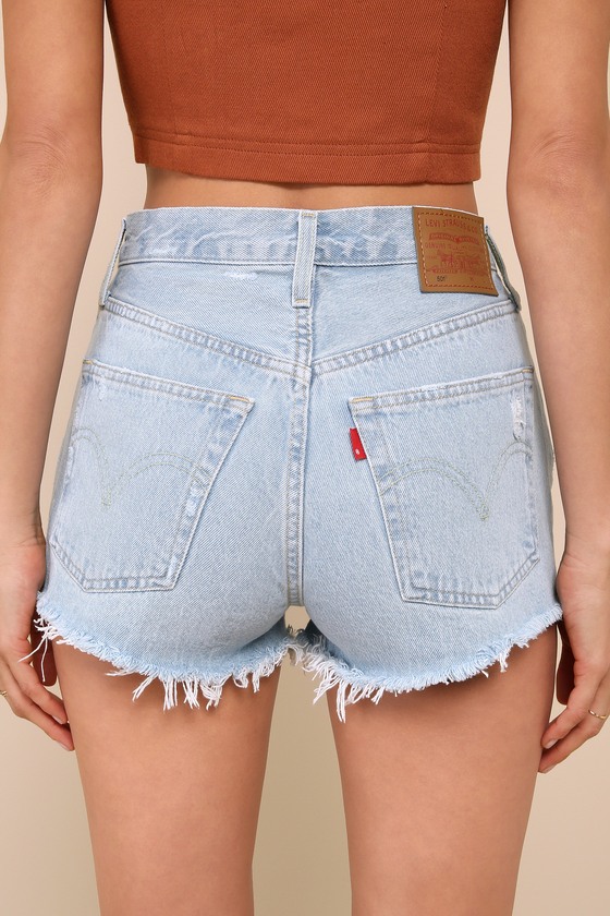 Shop Levi's 501 Original Light Wash High-rise Cutoff Denim Shorts In Blue