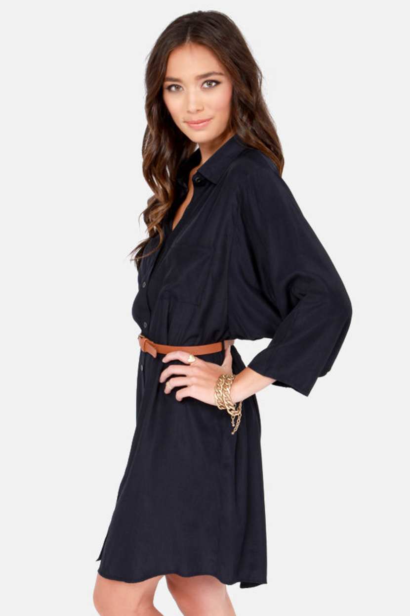 Cute Navy Blue Dress - Shirt Dress - Belted Dress - $40.00 - Lulus