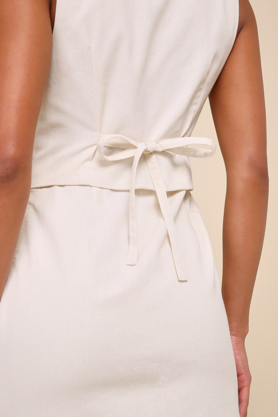 Shop Lush Completely Elevated Beige Linen Vest Mini Dress