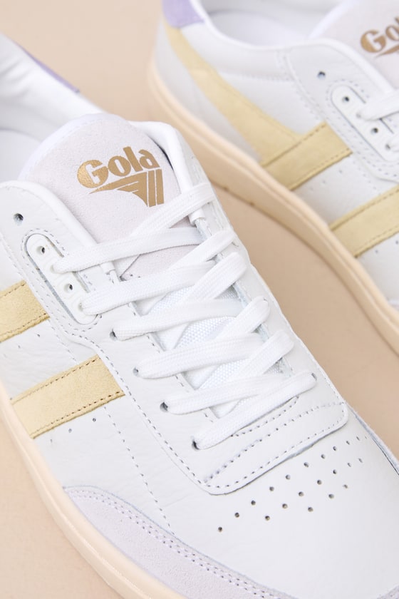 Shop Gola Falcon White Color Block Leather Lace-up Sneakers