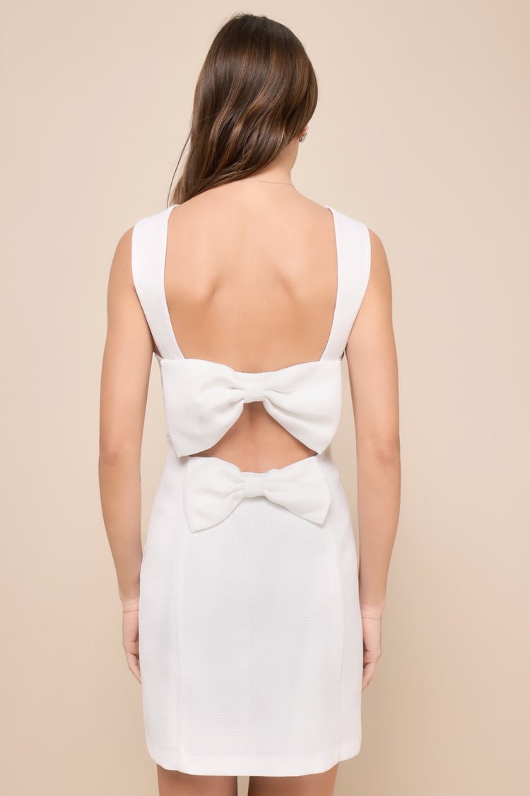 White Textured Dress - Cutout Bow Mini Dress - Cute Cutout Dress - Lulus