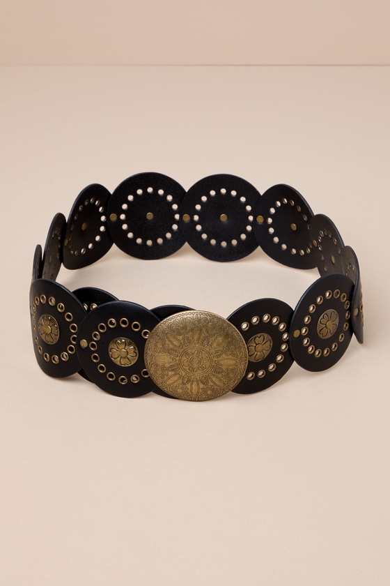LULUS LEGENDARY VIBES BLACK STUDDED DISC BELT