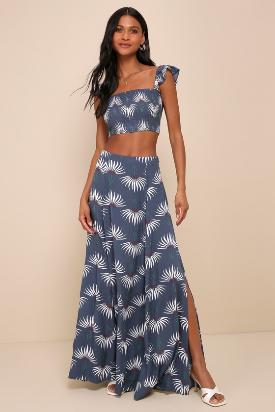 Trancoso Dusty Blue Floral Print Two-Piece Maxi Dress 5