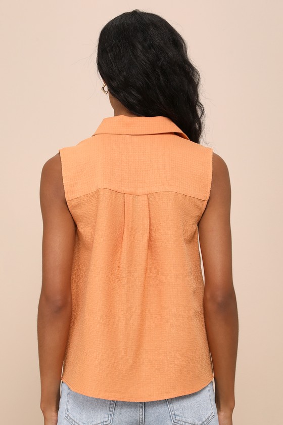 Lulus Exceptionally Perfect Orange Textured Sleeveless Button-up Top In Orange