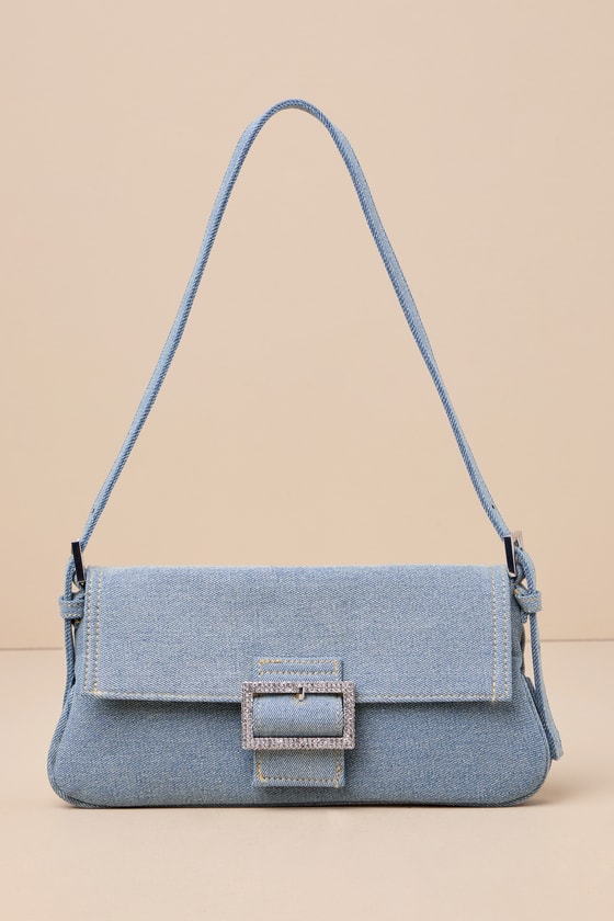 Moda Luxe Let's Be Trends Light Blue Denim Rhinestone Buckle Shoulder Bag