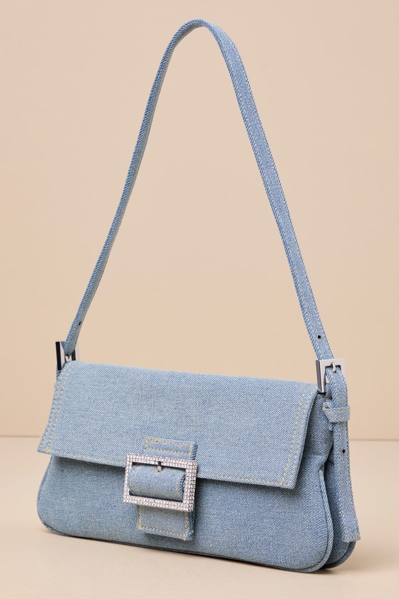 Shop Moda Luxe Let's Be Trends Light Blue Denim Rhinestone Buckle Shoulder Bag
