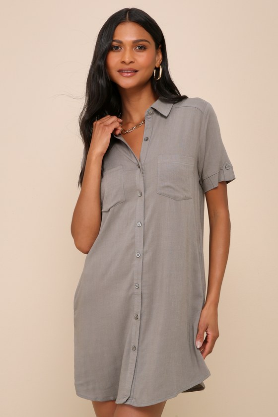 Oxford Comma Olive Green Shirt Dress 7