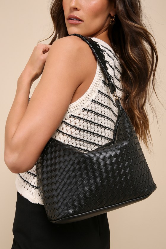 Poised Take Black Woven Shoulder Bag