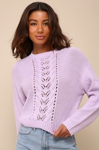 Sweet Company Lavender Pointelle Knit Crew Neck Sweater