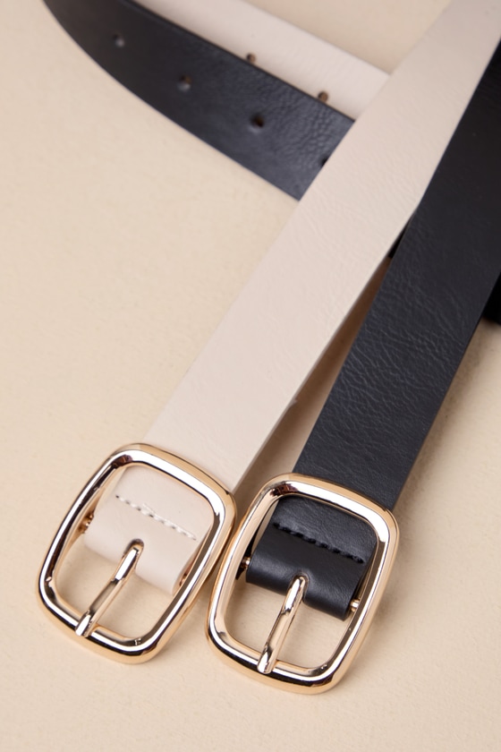 LULUS EXCEPTIONAL FINISH BLACK AND IVORY TWO-PIECE BELT SET