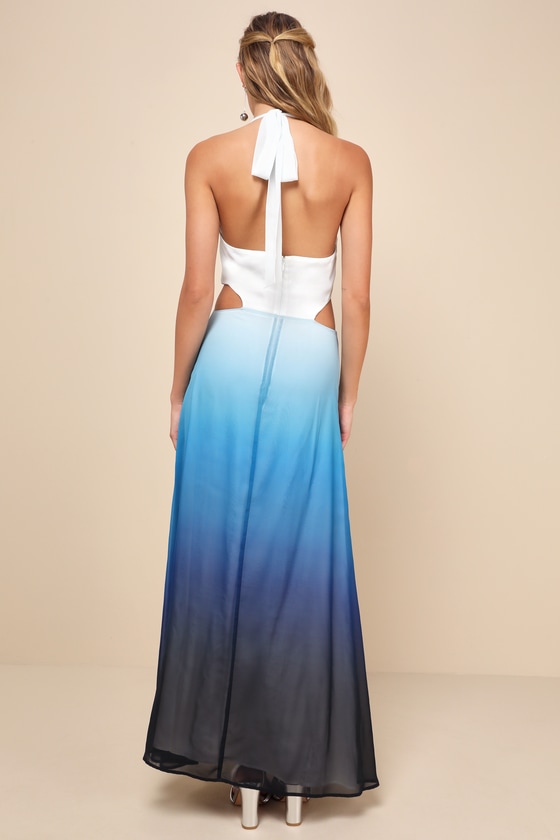 Shop Lulus Exceptional Choice Blue Ombre Twist-front Halter Maxi Dress