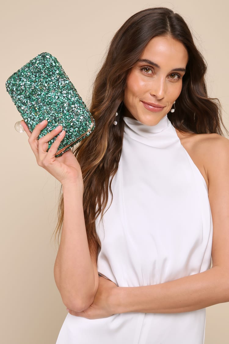 Green Hard Side Clutch - Teal Clutch - Pebble Clutch - Lulus