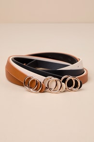 Cute Finish Black Ivory and Brown Skinny O-Buckle Belt Set 1