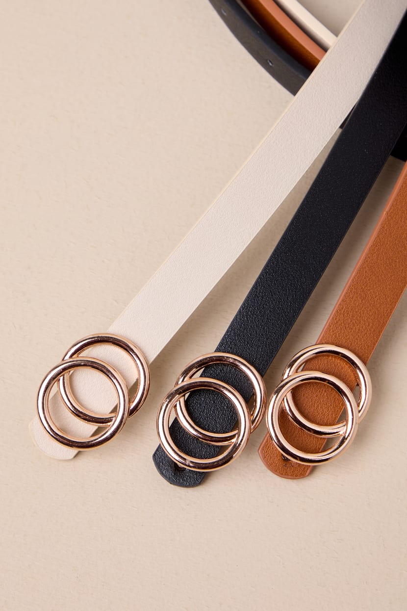 Black Ivory and Brown Belt Set - Skinny Belts - O-Buckle  display picture 3
