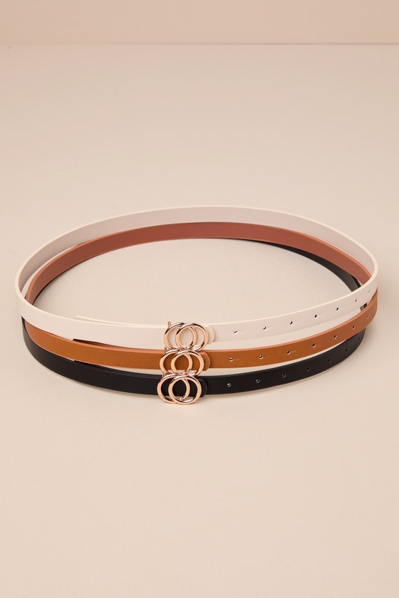 Shop Lulus Cute Finish Black Ivory And Brown Skinny O-buckle Belt Set