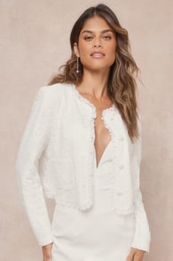 Posh and Lovely White Floral Lace Ruffled Jacket