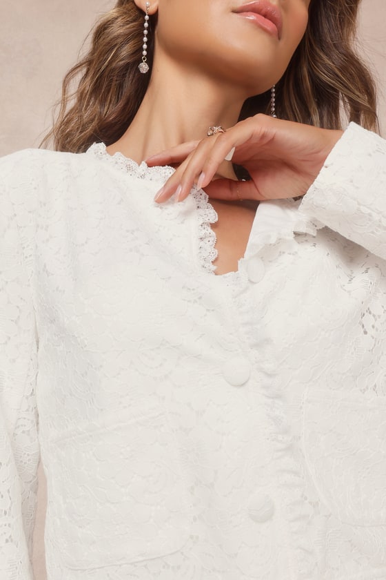 Shop Lulus Posh And Lovely White Floral Lace Ruffled Jacket
