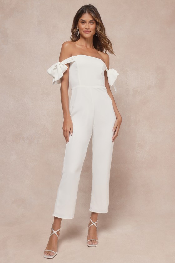Lulus Luxe Behavior White Off-the-shoulder Tie-strap Cropped Jumpsuit