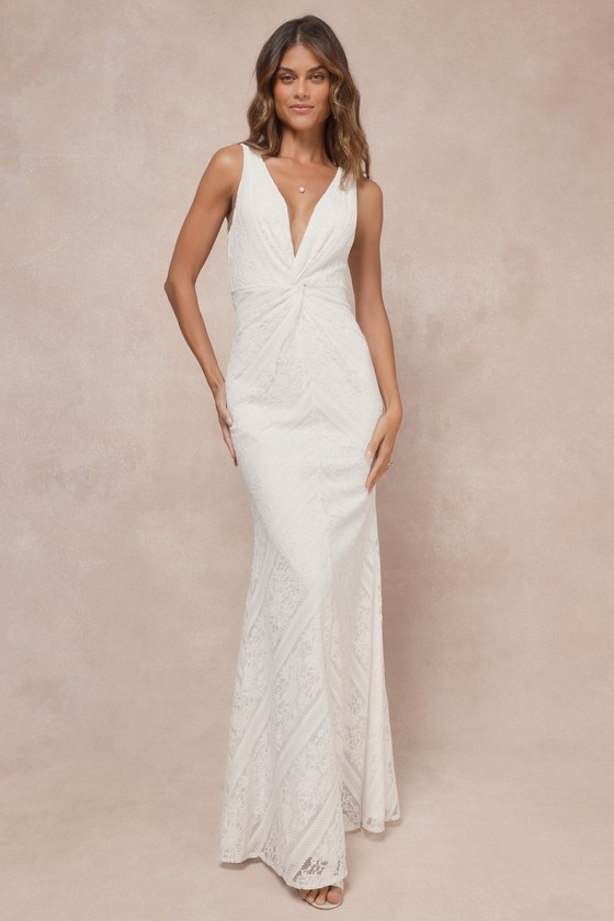 Lulus Adoring Attachment White Lace Twist-front Sleeveless Maxi Dress