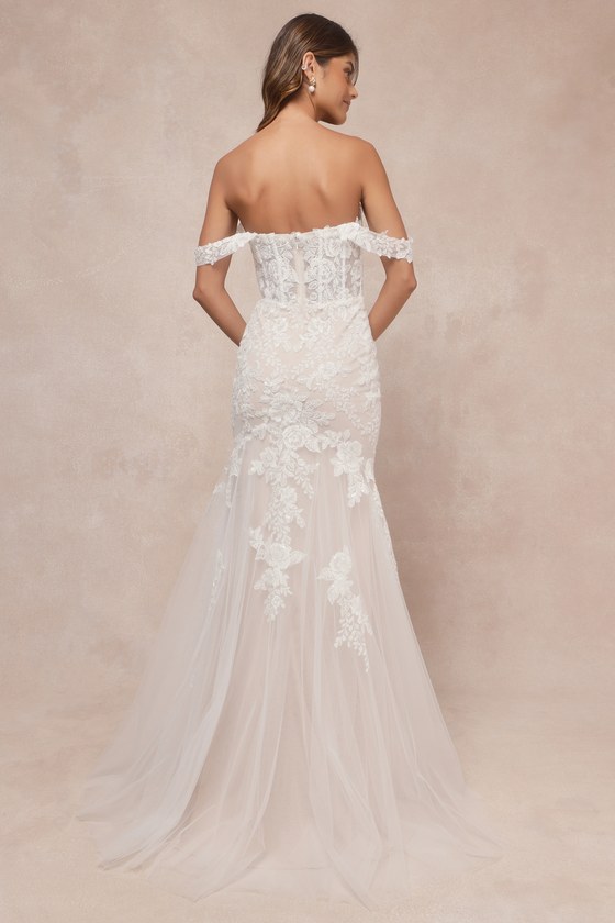 Lulus Endless Dedication White Embroidered Off-the-shoulder Maxi Dress In White