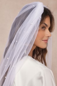 Say Your Vow White Pearl Short Tulle Veil