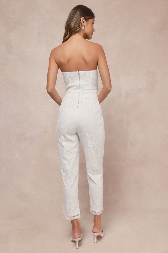 Shop Lulus Redefined Elegance White Floral Lace Sequin Strapless Jumpsuit