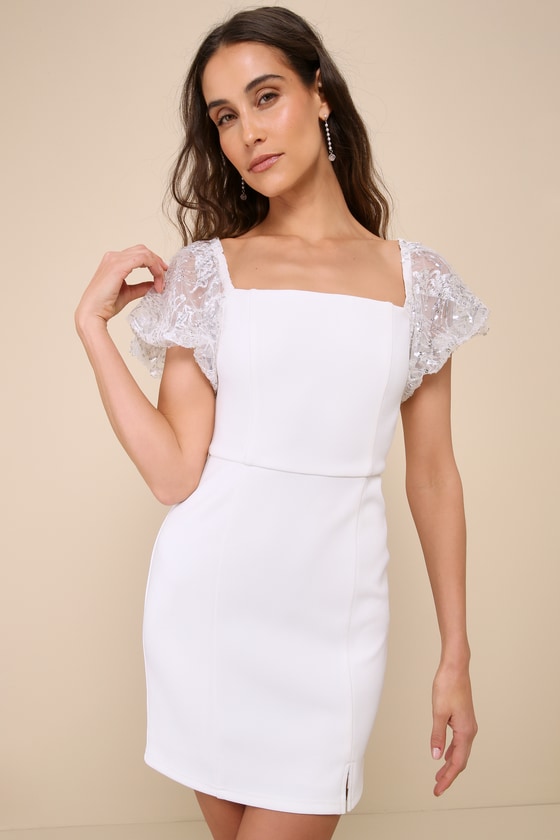 Lulus Sparkly Charisma White Sequin Off-the-shoulder Mini Dress