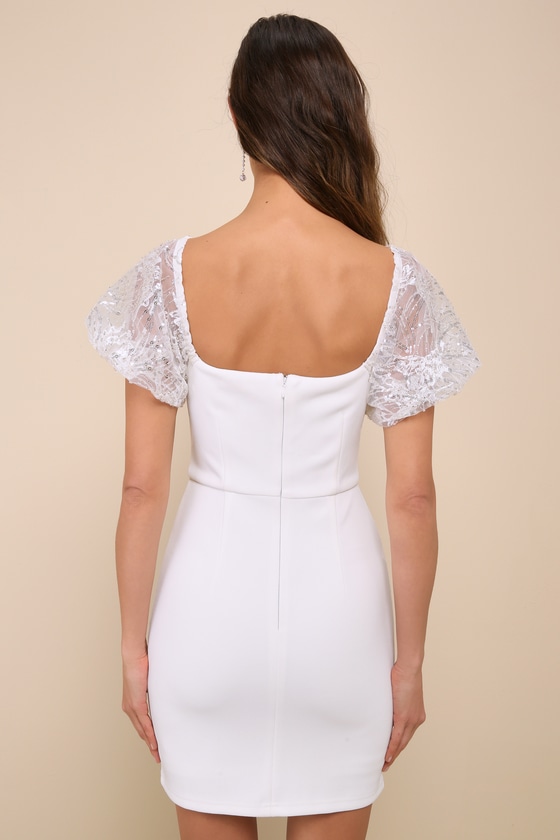 Lulus Sparkly Charisma White Sequin Off-the-shoulder Mini Dress In White