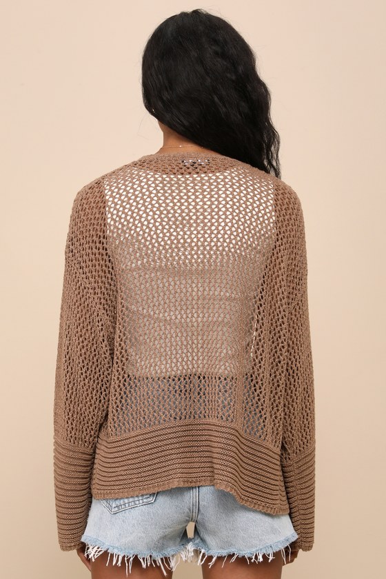 Brown Sheer Sweater - Loose-Knit Sweater - Cute Cardigan Sweater