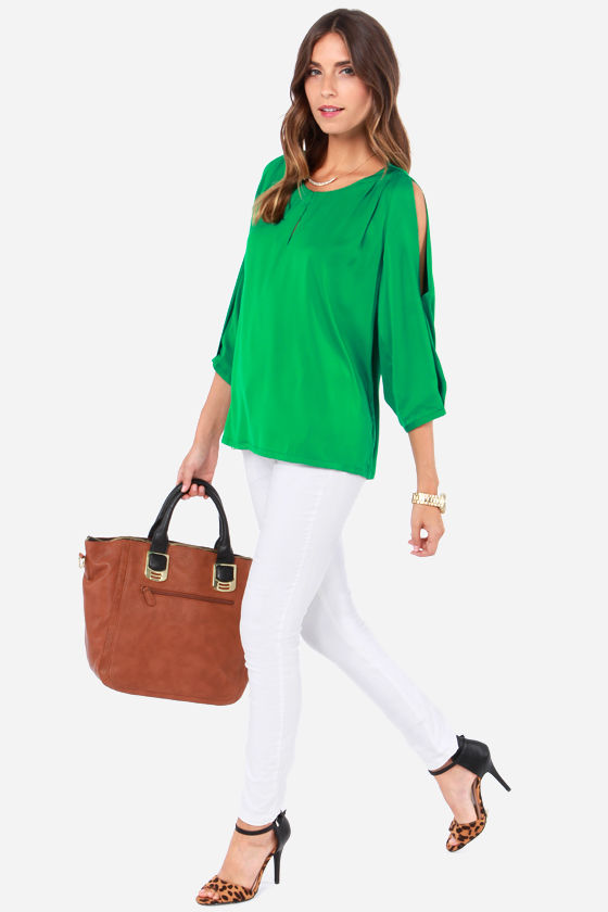 one shoulder green top
