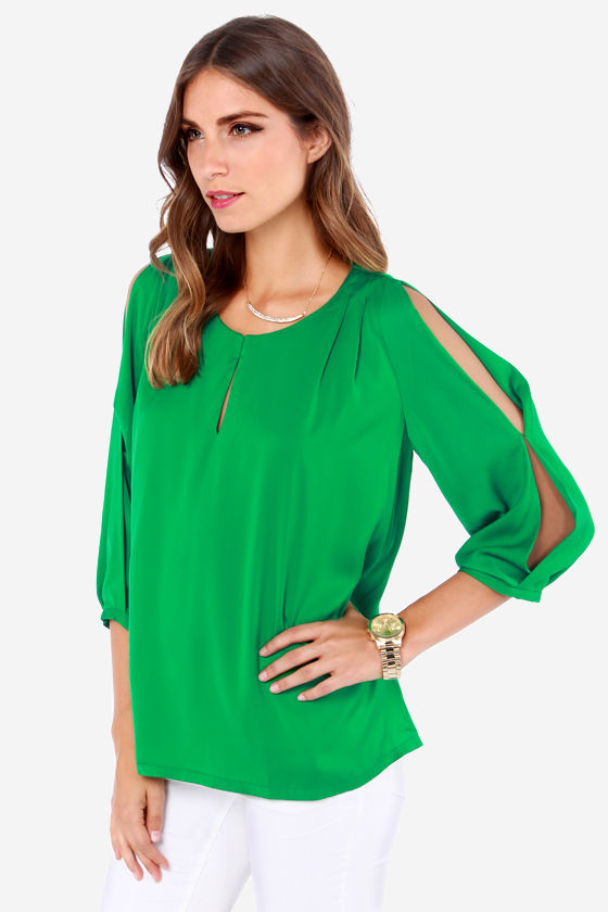 one shoulder green top