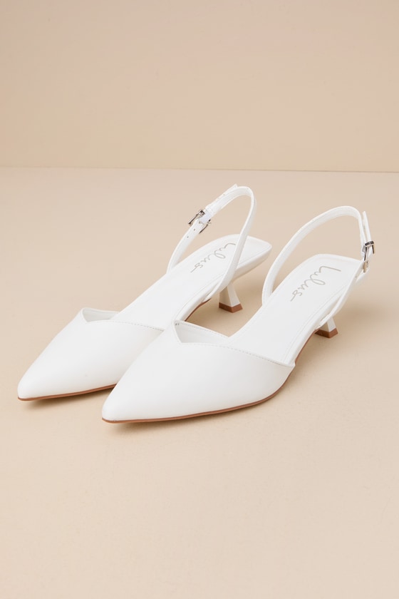 White Kitten Heel Pumps - Slingback Pumps - Pointed-Toe Pumps - Lulus