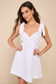 Precious Allure White Jacquard Tie-Strap Lace-Up Mini Dress 2