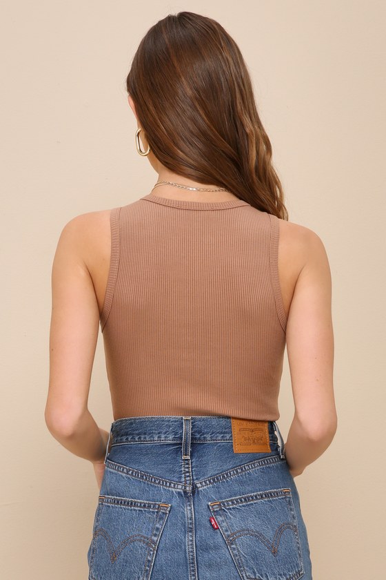 Casual Essence Brown Ribbed Knit Sleeveless Bodysuit 2
