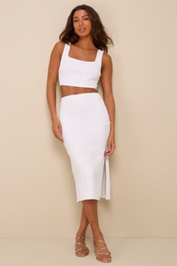 Perfect Fate Ivory Textured Two-Piece Midi Dress