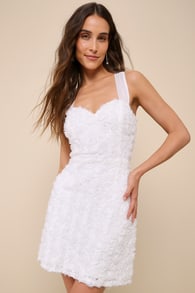 Delicate Wonder White 3D Floral Tie-Back Sleeveless Mini Dress