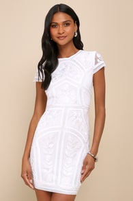 Spread Your Shine White Sequin Embroidered Bodycon Dress