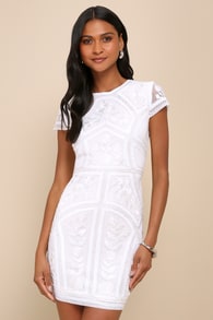 Spread Your Shine White Sequin Embroidered Bodycon Dress 5