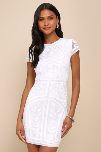 Spread Your Shine White Sequin Embroidered Bodycon Dress 5