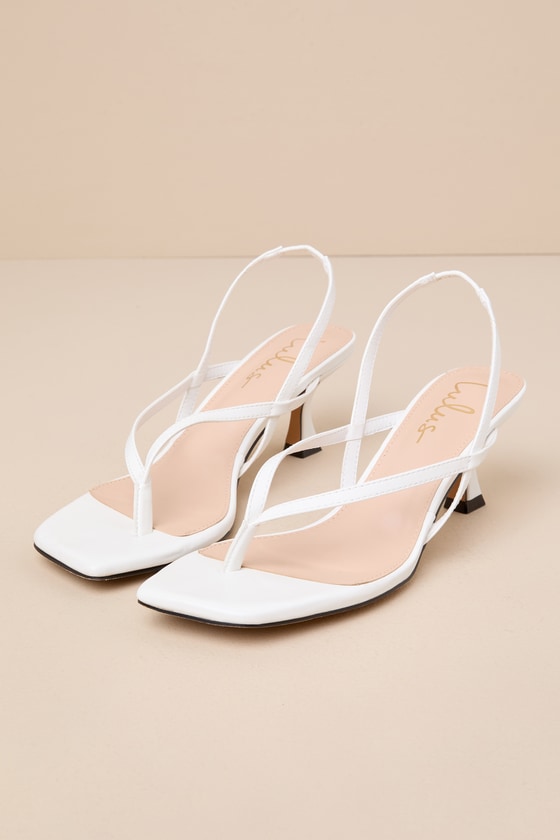 Lavonna White Thong Slingback Kitten Heel Sandals